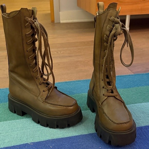 Free People Lace-Up Combat Boots Sz 6. Olive - Picture 2 of 6